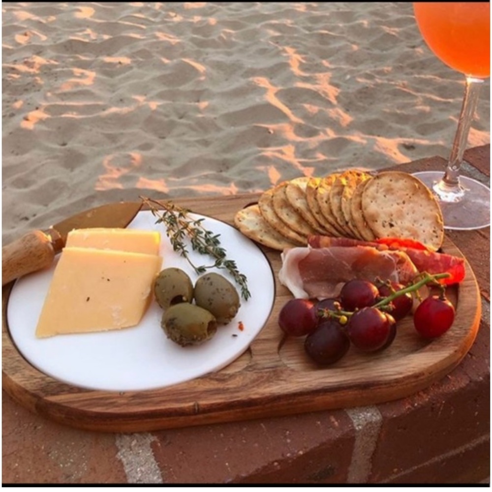 Gourmet Wood & Ceramic Cheese Board charcuterie display plate picnic date NWT